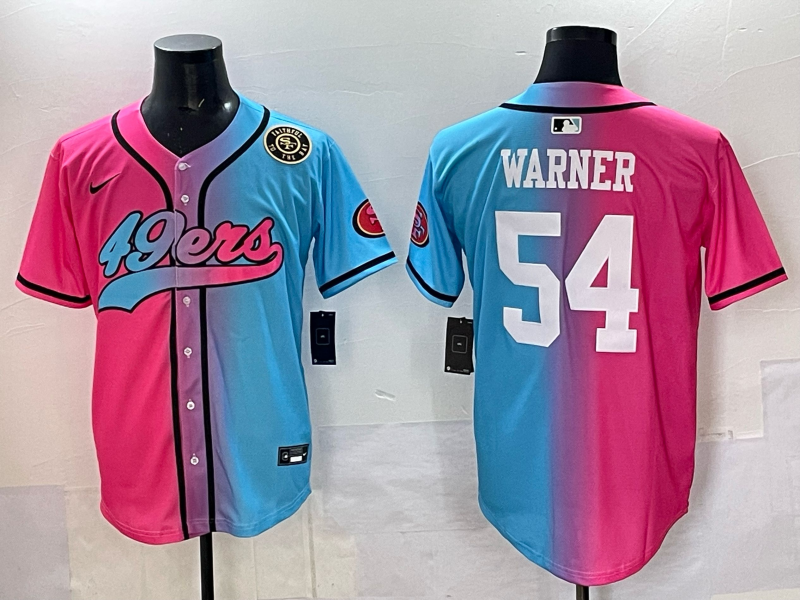 Men 2025 San Francisco 49ers #54 Warner Pink Blue pink Nike Limited NFL Jersey 004
